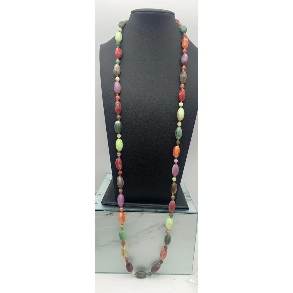 Vintage Multicolor Lucite Swirl‎ Beaded Necklace Over The Head 36